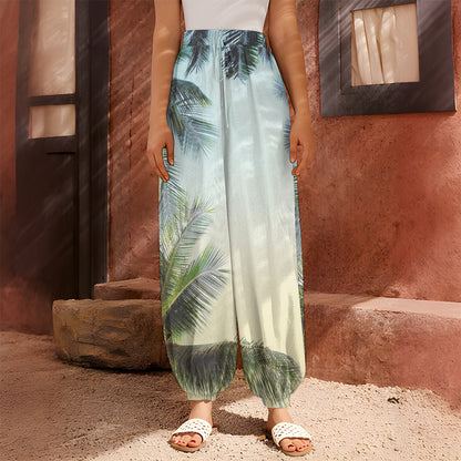 Vintage Coconut Tree Print Harem Pants
