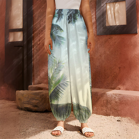 Vintage Coconut Tree Print Harem Pants