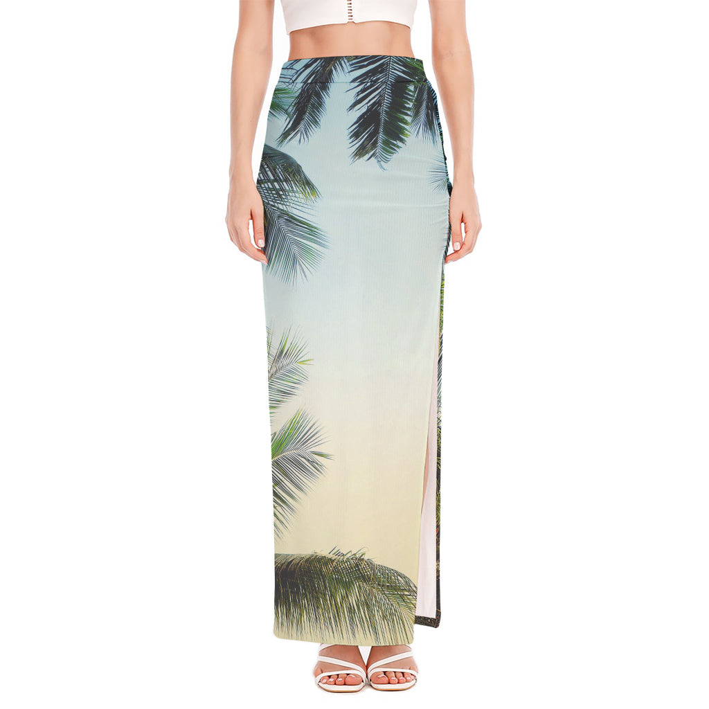 Vintage Coconut Tree Print High Slit Maxi Skirt