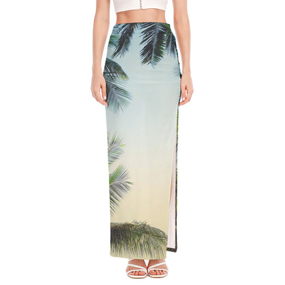 Vintage Coconut Tree Print High Slit Maxi Skirt