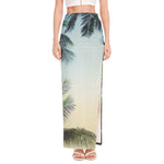 Vintage Coconut Tree Print High Slit Maxi Skirt