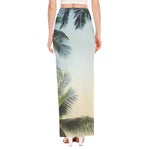 Vintage Coconut Tree Print High Slit Maxi Skirt