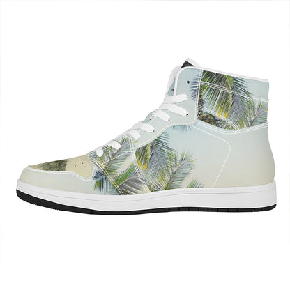 Vintage Coconut Tree Print High Top Leather Sneakers