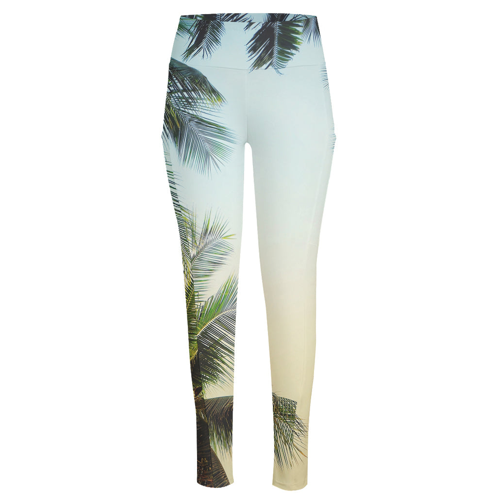 Vintage Coconut Tree Print High-Waisted Pocket Leggings