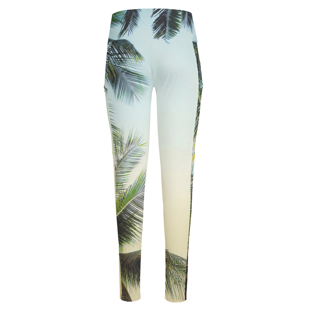 Vintage Coconut Tree Print High-Waisted Pocket Leggings