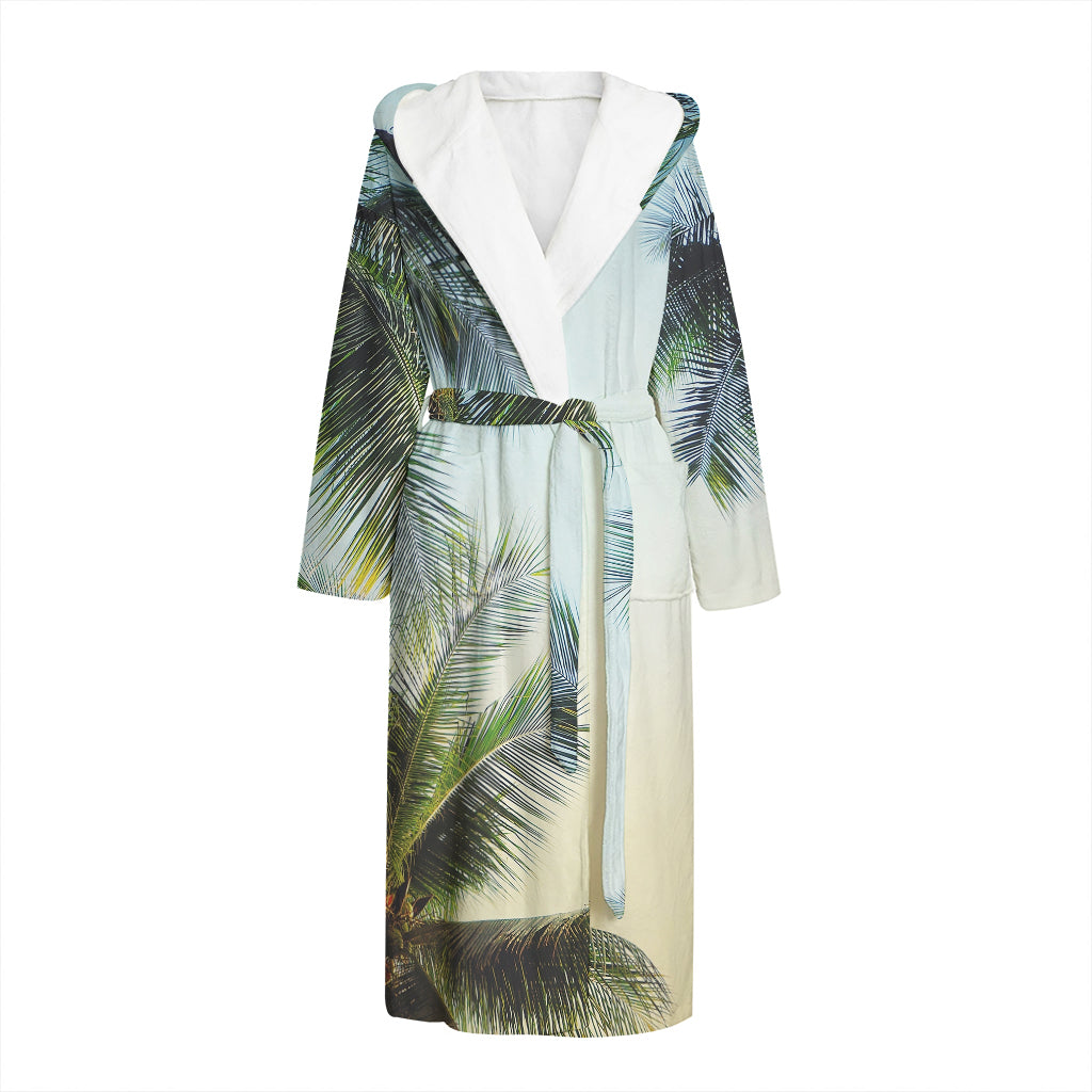 Vintage Coconut Tree Print Hooded Bathrobe