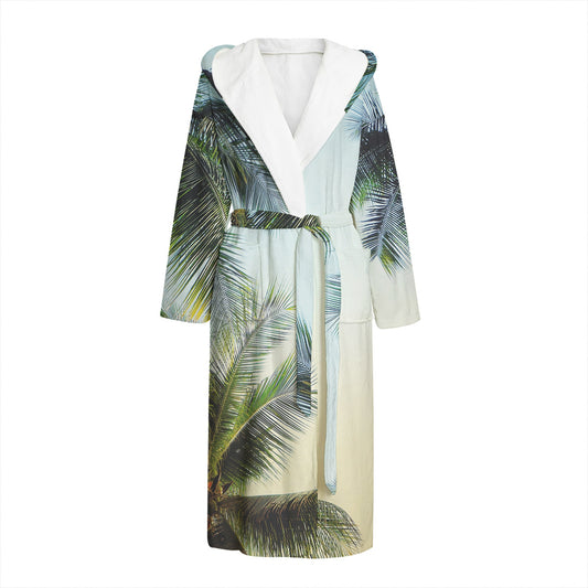 Vintage Coconut Tree Print Hooded Bathrobe