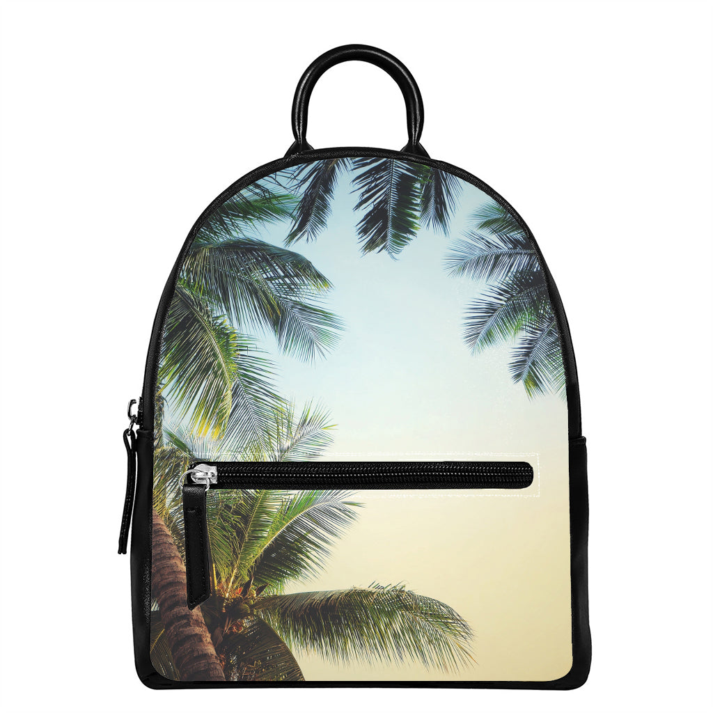 Vintage Coconut Tree Print Leather Backpack