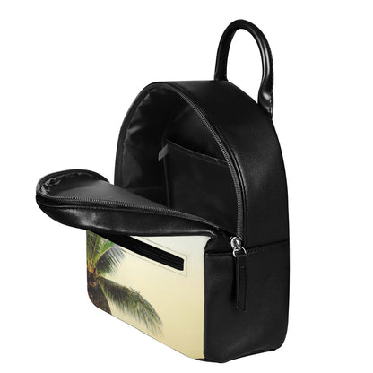 Vintage Coconut Tree Print Leather Backpack