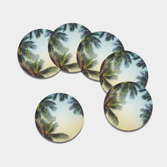 Vintage Coconut Tree Print Leather Coaster Set