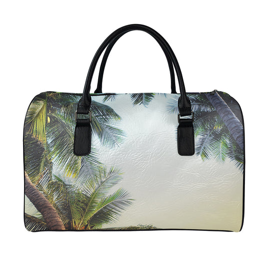 Vintage Coconut Tree Print Leather Duffle Bag