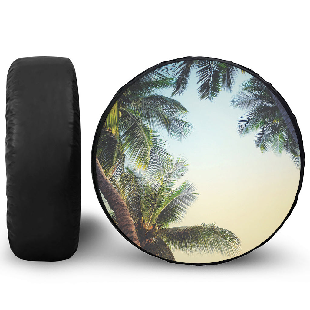 Vintage Coconut Tree Print Leather Spare Tire Cover