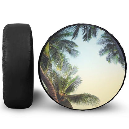 Vintage Coconut Tree Print Leather Spare Tire Cover