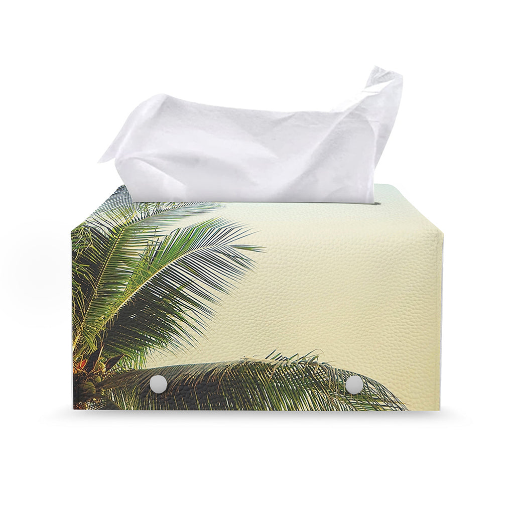 Vintage Coconut Tree Print Leather Tissue Box Cover