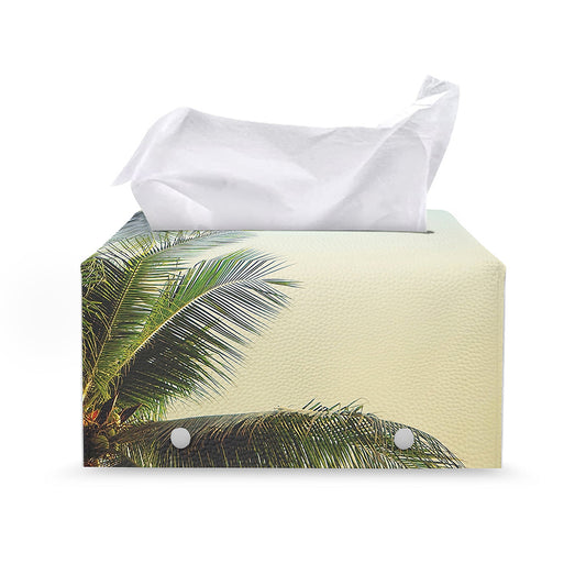 Vintage Coconut Tree Print Leather Tissue Box Cover