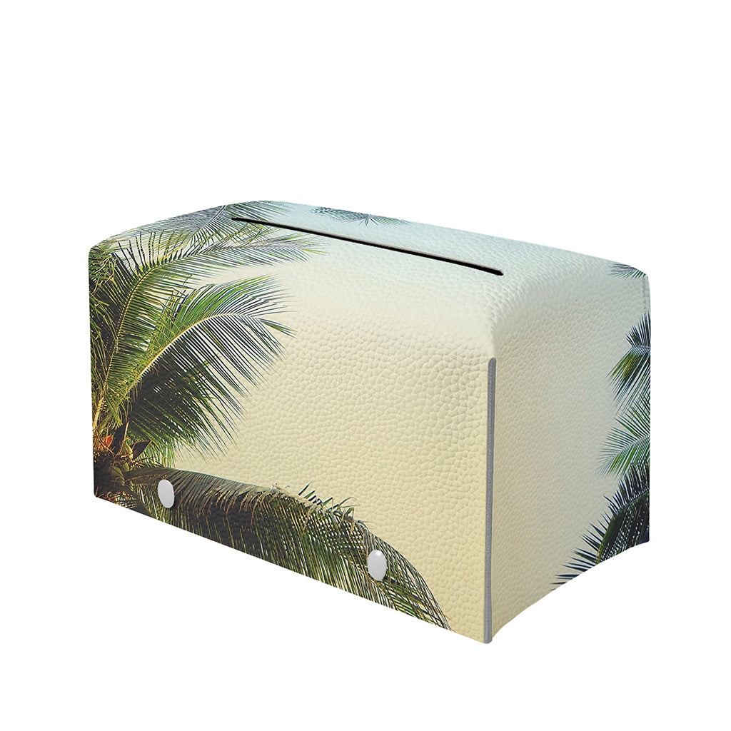 Vintage Coconut Tree Print Leather Tissue Box Cover