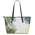 Vintage Coconut Tree Print Leather Tote Bag With Zipper