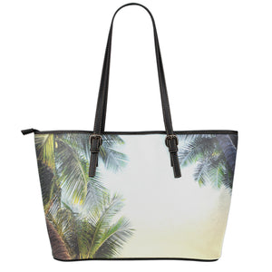 Vintage Coconut Tree Print Leather Tote Bag