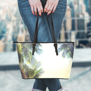 Vintage Coconut Tree Print Leather Tote Bag