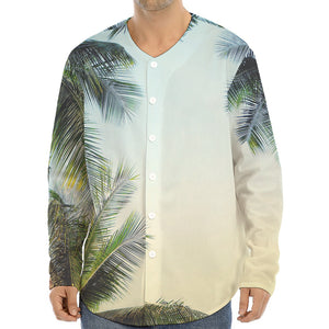 Vintage Coconut Tree Print Long Sleeve Baseball Jersey