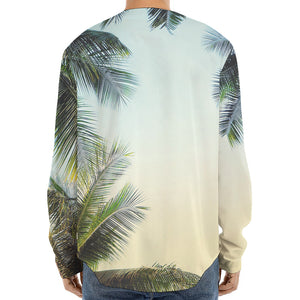 Vintage Coconut Tree Print Long Sleeve Baseball Jersey