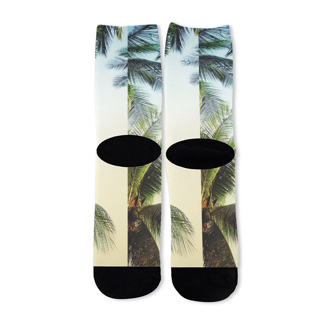 Vintage Coconut Tree Print Long Socks