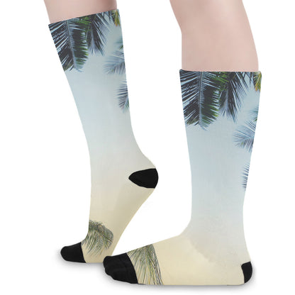Vintage Coconut Tree Print Long Socks