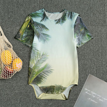 Vintage Coconut Tree Print Men's Bodysuit