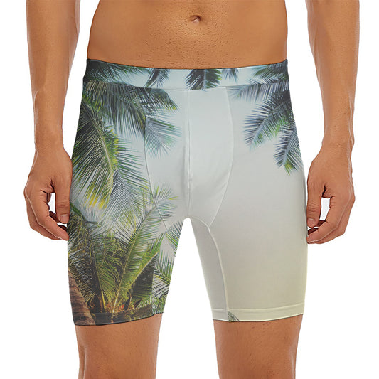 Vintage Coconut Tree Print Men's Long Boxer Briefs