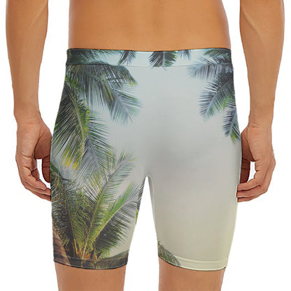 Vintage Coconut Tree Print Men's Long Boxer Briefs