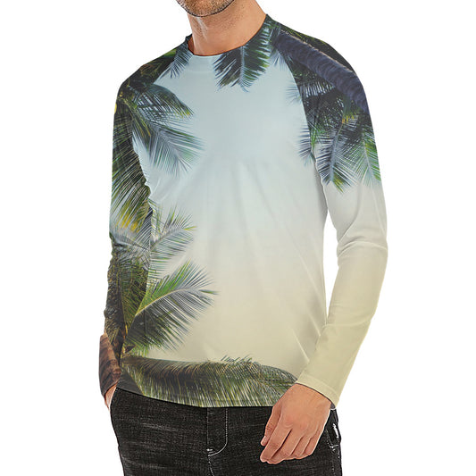 Vintage Coconut Tree Print Men's Long Sleeve Rash Guard