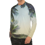 Vintage Coconut Tree Print Men's Long Sleeve Rash Guard