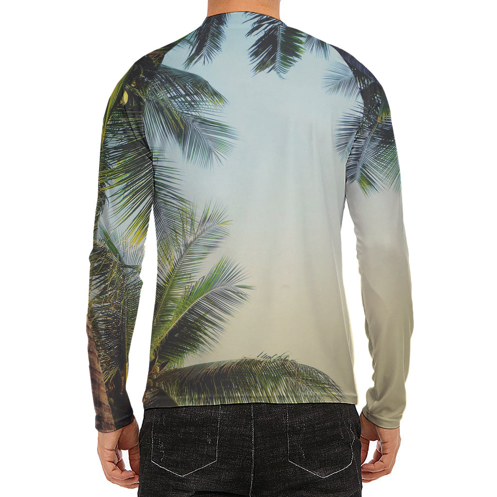 Vintage Coconut Tree Print Men's Long Sleeve Rash Guard