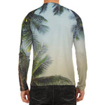 Vintage Coconut Tree Print Men's Long Sleeve Rash Guard