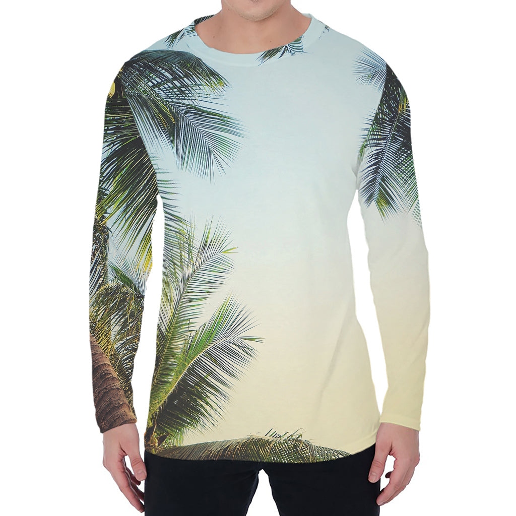 Vintage Coconut Tree Print Men's Long Sleeve T-Shirt