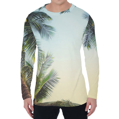 Vintage Coconut Tree Print Men's Long Sleeve T-Shirt