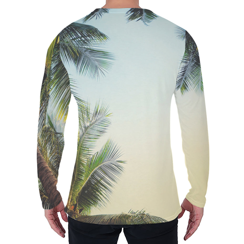 Vintage Coconut Tree Print Men's Long Sleeve T-Shirt