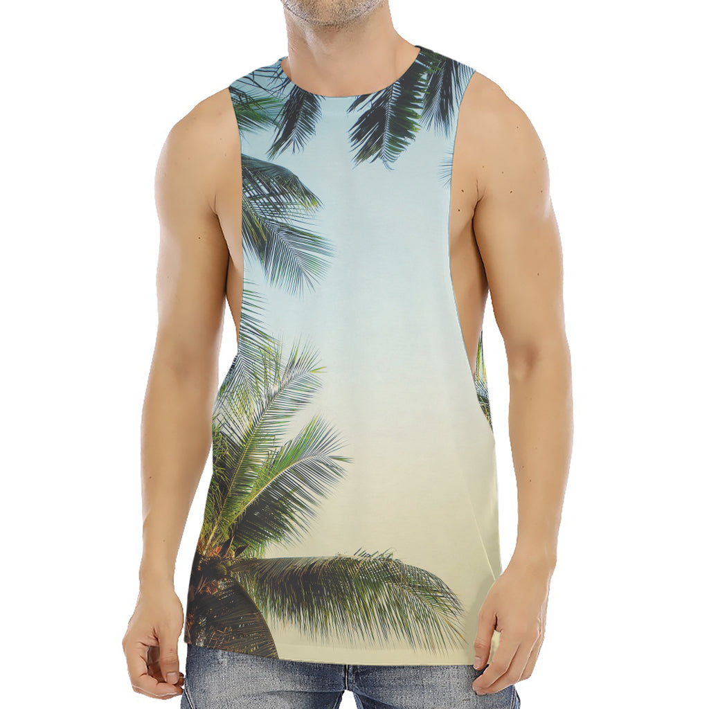 Vintage Coconut Tree Print Men's Muscle Tank Top