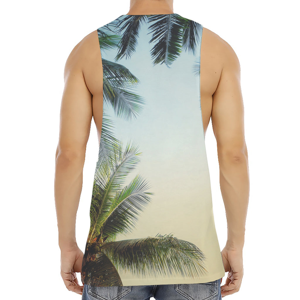 Vintage Coconut Tree Print Men's Muscle Tank Top