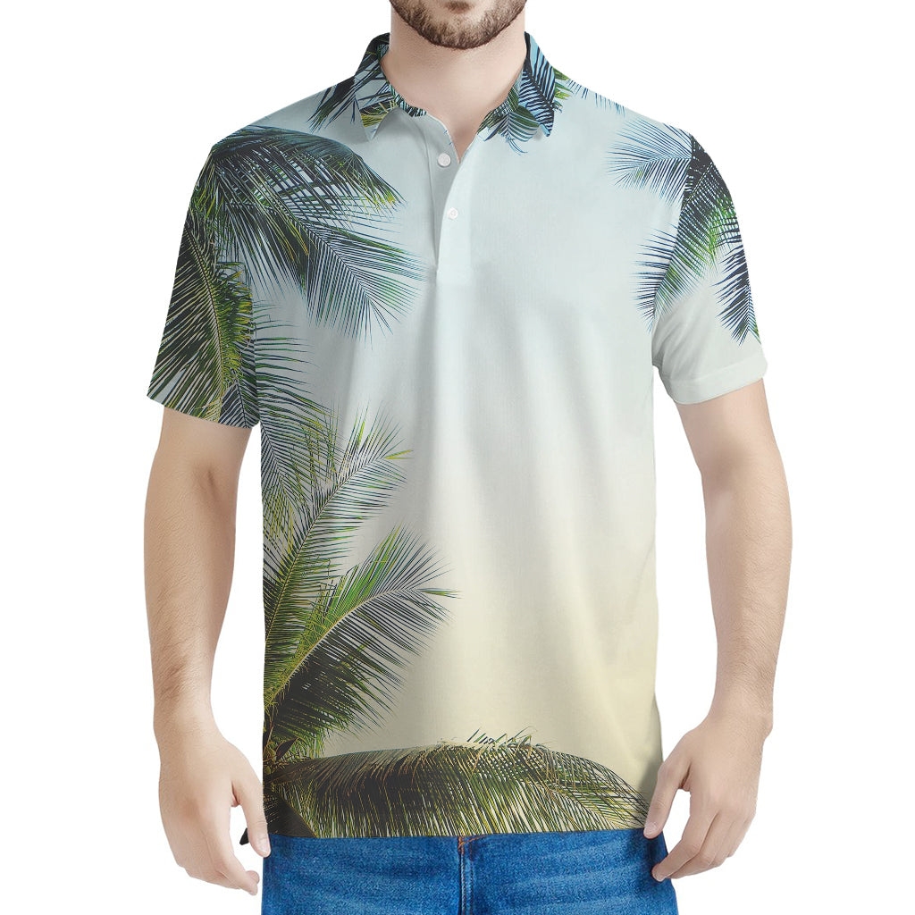 Vintage Coconut Tree Print Men's Polo Shirt