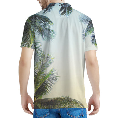Vintage Coconut Tree Print Men's Polo Shirt