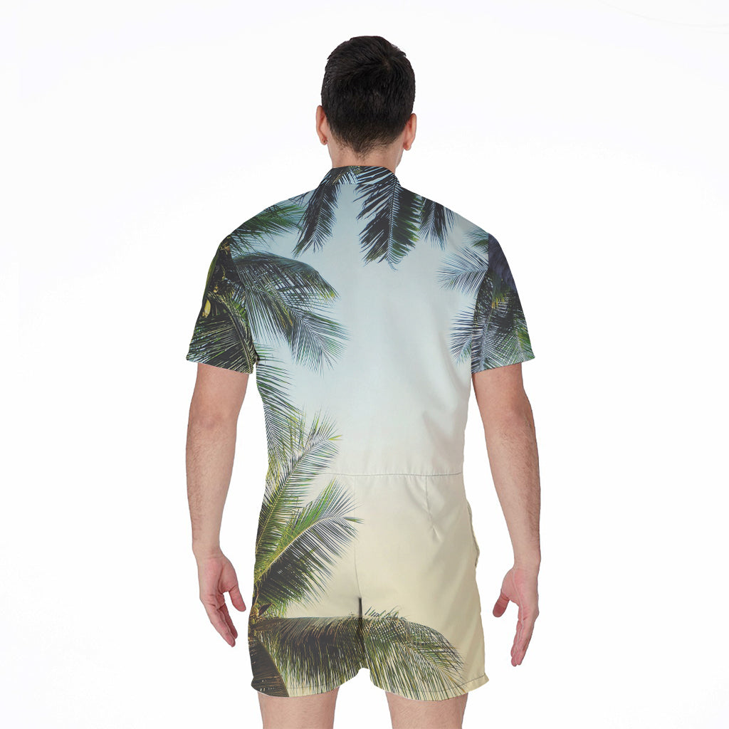 Vintage Coconut Tree Print Men's Rompers