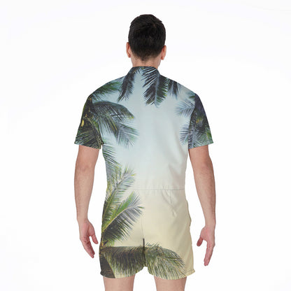Vintage Coconut Tree Print Men's Rompers