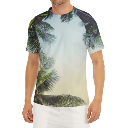 Vintage Coconut Tree Print Men's Short Sleeve Rash Guard
