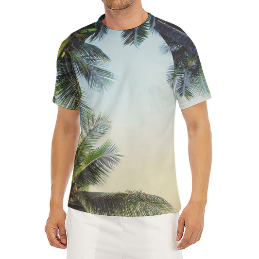 Vintage Coconut Tree Print Men's Short Sleeve Rash Guard