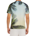 Vintage Coconut Tree Print Men's Short Sleeve Rash Guard