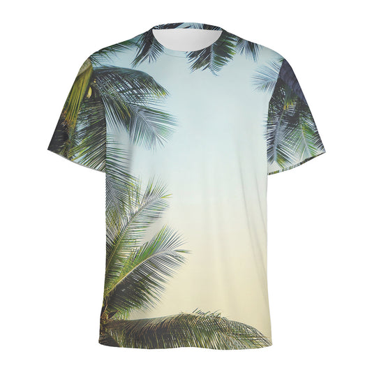 Vintage Coconut Tree Print Men's Sports T-Shirt