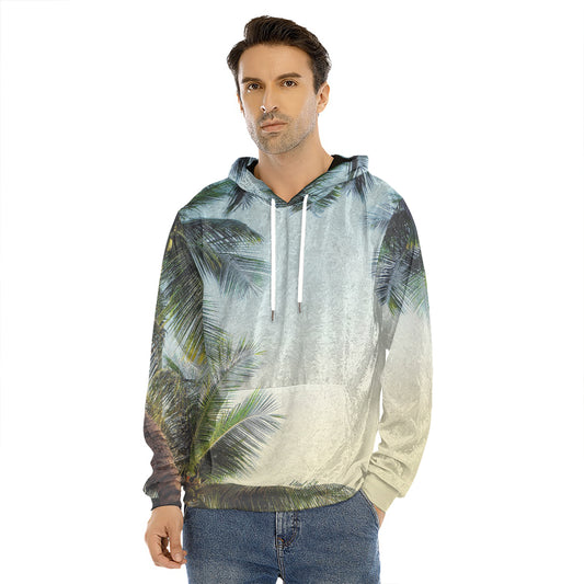 Vintage Coconut Tree Print Men's Velvet Pullover Hoodie