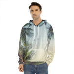 Vintage Coconut Tree Print Men's Velvet Pullover Hoodie