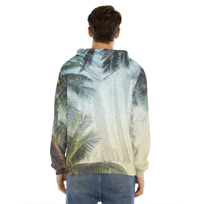 Vintage Coconut Tree Print Men's Velvet Pullover Hoodie